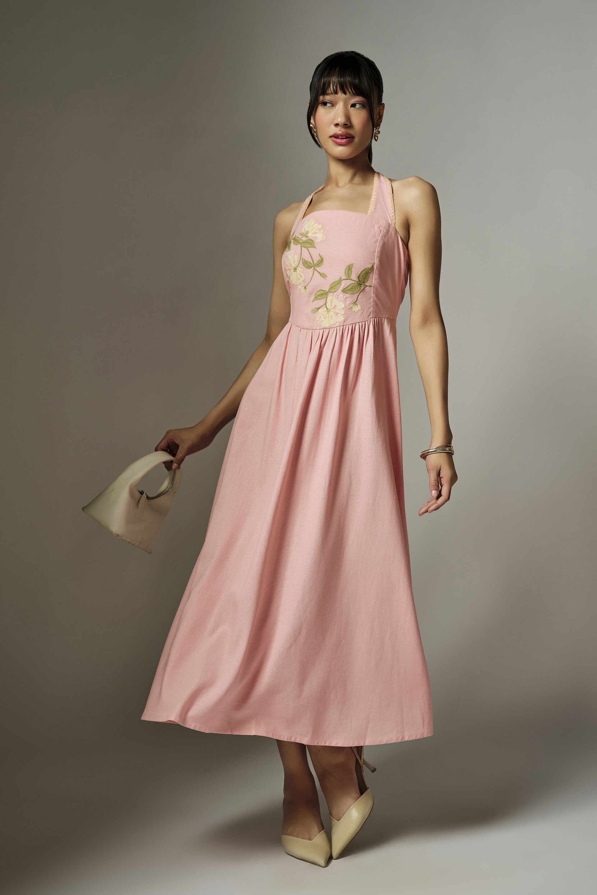 Charlotte Embroidered Light Pink Dress, Pink, image 2